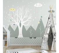 Tzxztt Cartone Animato Creativo Alberi Montagne Nuvole Bianche Moderna Carta Da Parati 3D Seta Pregiata Testurizzata Ideale Per La Camera Letto Del Soggiorno-400cm×280cm