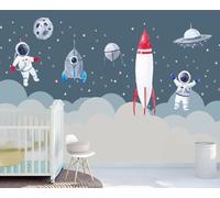 Tzxztt Cartone Animato Spazio Astronauta Stella Arte Moderna Carta Da Parati 3d Seta Pregiata Testurizzata Ideale Per La Camera Letto Del Soggiorno-300cm×210cm