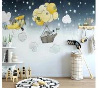 Tzxztt Cartoni Animati Animali Elefanti Mongolfiere Cielo Stellato Moderna Carta Da Parati 3D Seta Pregiata Testurizzata Ideale Per La Camera Letto Del Soggiorno-350cm×256cm
