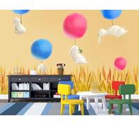 Tzxztt Cartoni Animati Colorato Palloncini Conigli Spighe Di Grano Moderna Carta Da Parati 3D Seta Pregiata Testurizzata Ideale Per La Camera Letto Del Soggiorno-300cm×210cm