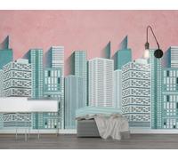 Tzxztt Cartoni Animati Creatività Città Architettura Arte Moderna Carta Da Parati 3D Seta Pregiata Testurizzata Ideale Per La Camera Letto Del Soggiorno-430cm×300cm