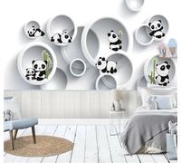 Tzxztt Cartoon Panda Geometria Cerchi Bambù Moderna Carta Da Parati 3D Seta Pregiata Testurizzata Ideale Per La Camera Letto Del Soggiorno-430cm×300cm