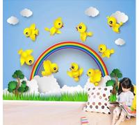 Tzxztt Cartoon Volo degli Uccelli Arcobaleno Prato Scuola Materna Moderna Carta Da Parati 3D Seta Pregiata Testurizzata Ideale Per La Camera Letto Del Soggiorno-400cm×280cm