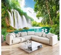 Tzxztt Cascata Lago Cigni Foresta Uccelli In Volo Moderna Carta Da Parati 3D Seta Pregiata Testurizzata Ideale Per La Camera Letto Del Soggiorno-350cm×256cm