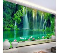 Tzxztt Cascata Verde Montagne Lago Fiori Di Loto Moderna Carta Da Parati 3D Seta Pregiata Testurizzata Ideale Per La Camera Letto Del Soggiorno-430cm×300cm