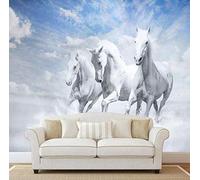 Tzxztt Cielo Azzurro Nuvole Bianche Animali Cavalli Bianchi Moderna Carta Da Parati 3D Seta Pregiata Testurizzata Ideale Per La Camera Letto Del Soggiorno-350cm×256cm