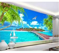 Tzxztt Cielo Azzurro Nuvole Bianche Mare Palme Da Cocco Uccelli In Volo Moderna Carta Da Parati 3D Seta Pregiata Testurizzata Ideale Per La Camera Letto Del Soggiorno-150cm×105cm