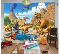 Tzxztt Cielo Blu Nuvole Bianche Cascata Cartoni Animati Dinosauri Moderna Carta Da Parati 3D Seta Pregiata Testurizzata Ideale Per La Camera Letto Del Soggiorno-300cm×210cm
