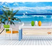 Tzxztt Cielo Blu Nuvole Bianche Mare Albero Di Cocco Stella Marina Moderna Carta Da Parati 3d Seta Pregiata Testurizzata Ideale Per La Camera Letto Del Soggiorno-350cm×256cm