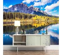 Tzxztt Cielo Blu Nuvole Bianche Montagne Fiumi Riflessi Moderna Carta Da Parati 3D Seta Pregiata Testurizzata Ideale Per La Camera Letto Del Soggiorno-150cm×105cm