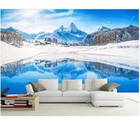 Tzxztt Cielo Blu Nuvole Bianche Montagne Lago Riflessi Moderna Carta Da Parati 3D Seta Pregiata Testurizzata Ideale Per La Camera Letto Del Soggiorno-200cm×140cm