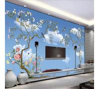 Tzxztt Cielo Blu Nuvole Bianche Rami Fiori Uccelli In Volo Moderna Carta Da Parati 3D Seta Pregiata Testurizzata Ideale Per La Camera Letto Del Soggiorno-400cm×280cm