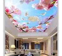 Tzxztt Cielo Blu Sole Uccelli In Volo Fiori Rosa Moderna Carta Da Parati 3D Seta Pregiata Testurizzata Ideale Per La Camera Letto Del Soggiorno-250cm×170cm