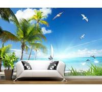 Tzxztt Cielo Mare Uccelli Albero Di Cocco Barca Moderna Carta Da Parati 3d Seta Pregiata Testurizzata Ideale Per La Camera Letto Del Soggiorno-400cm×280cm