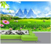 Tzxztt Cielo Montagne Verde Prateria Fiori Animali Moderna Carta Da Parati 3D Seta Pregiata Testurizzata Ideale Per La Camera Letto Del Soggiorno-350cm×256cm