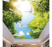 Tzxztt Cielo Uccelli Verde Boschi Sole Moderna Carta Da Parati 3D Seta Pregiata Testurizzata Ideale Per La Camera Letto Del Soggiorno-150cm×105cm