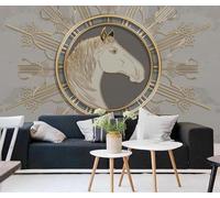 Tzxztt Creativo Oro Geometrico Animale Cavallo Moderna Carta Da Parati 3D Seta Pregiata Testurizzata Ideale Per La Camera Letto Del Soggiorno-350cm×256cm