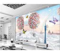 Tzxztt Creativo Palloncini Farfalle Nuvole Bianche Castelli Moderna Carta Da Parati 3d Seta Pregiata Testurizzata Ideale Per La Camera Letto Del Soggiorno-250cm×170cm