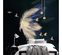 Tzxztt Creativo Tridimensionale Oro Volo degli Uccelli In Volo Piume Moderna Carta Da Parati 3D Seta Pregiata Testurizzata Ideale Per La Camera Letto Del Soggiorno-250cm×170cm