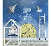 Tzxztt Disegnato A Mano Cartoni Animati Spazio Astronauta Razzo Pianeta Moderna Carta Da Parati 3D Seta Pregiata Testurizzata Ideale Per La Camera Letto Del Soggiorno-350cm×256cm