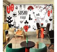 Tzxztt Disegnato A Mano Cibo Sushi Fiori Di Ciliegio Donna Architettura Moderna Carta Da Parati 3D Seta Pregiata Testurizzata Ideale Per La Camera Letto Del Soggiorno-400cm×280cm