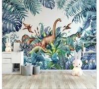 Tzxztt Disegnato A Mano Tropicale Piante Cartoni Animati Dinosauri Moderna Carta Da Parati 3D Seta Pregiata Testurizzata Ideale Per La Camera Letto Del Soggiorno-300cm×210cm