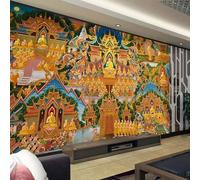 Tzxztt Dorato Architettura Statua Di Buddha Luna Alberi Moderna Carta Da Parati 3D Seta Pregiata Testurizzata Ideale Per La Camera Letto Del Soggiorno-350cm×256cm