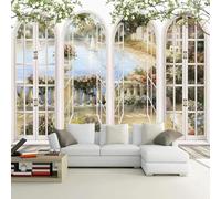 Tzxztt Finestra Creativa Lago Piante Fiori Moderna Carta Da Parati 3D Seta Pregiata Testurizzata Ideale Per La Camera Letto Del Soggiorno-350cm×256cm