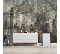 Tzxztt Geometrico Dorato Linee Città Architettura Moderna Carta Da Parati 3D Seta Pregiata Testurizzata Ideale Per La Camera Letto Del Soggiorno-300cm×210cm