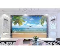 Tzxztt Mare Delfini Palme Uccelli In Volo Cielo Moderna Carta Da Parati 3D Seta Pregiata Testurizzata Ideale Per La Camera Letto Del Soggiorno-400cm×280cm