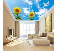 Tzxztt Minimalista Cielo Blu Nuvole Bianche Uccelli In Volo Girasoli Moderna Carta Da Parati 3D Seta Pregiata Testurizzata Ideale Per La Camera Letto Del Soggiorno-430cm×300cm