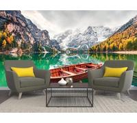 Tzxztt Montagna Cubica Lago Bosco Barca Moderna Carta Da Parati 3d Seta Pregiata Testurizzata Ideale Per La Camera Letto Del Soggiorno-350cm×256cm