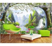Tzxztt Montagna Lago Cascata Albero Loto Moderna Carta Da Parati 3d Seta Pregiata Testurizzata Ideale Per La Camera Letto Del Soggiorno-150cm×105cm