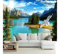 Tzxztt Montagne Fiumi Alberi Uccelli Cielo Moderna Carta Da Parati 3d Seta Pregiata Testurizzata Ideale Per La Camera Letto Del Soggiorno-400cm×280cm