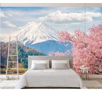Tzxztt Nuvole Bianche Montagne Innevate Edifici Fiori Rosa Moderna Carta Da Parati 3D Seta Pregiata Testurizzata Ideale Per La Camera Letto Del Soggiorno-350cm×256cm