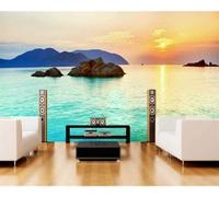 Tzxztt Paesaggio Etereo Con Alba Mare E Catena Montuosa Moderna Carta Da Parati 3D Seta Pregiata Testurizzata Ideale Per La Camera Letto Del Soggiorno-200cm×140cm