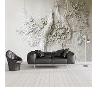 Tzxztt Rilievo Animali Coppia Pavoni Fiori Moderna Carta Da Parati 3D Seta Pregiata Testurizzata Ideale Per La Camera Letto Del Soggiorno-250cm×170cm