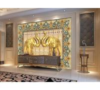 Tzxztt Rilievo Oro Elefante Motivo Geometrico Moderna Carta Da Parati 3D Seta Pregiata Testurizzata Ideale Per La Camera Letto Del Soggiorno-250cm×170cm