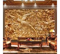 Tzxztt Rilievo Oro Piante Fiori Uccelli Moderna Carta Da Parati 3D Seta Pregiata Testurizzata Ideale Per La Camera Letto Del Soggiorno-300cm×210cm