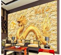 Tzxztt Rilievo Tridimensionale Creativo Oro Drago Moderna Carta Da Parati 3D Seta Pregiata Testurizzata Ideale Per La Camera Letto Del Soggiorno-350cm×256cm