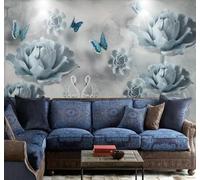 Tzxztt Romantico Elegante Cigno Lago Blu Farfalla Rilievo Fiori Moderna Carta Da Parati 3D Seta Pregiata Testurizzata Ideale Per La Camera Letto Del Soggiorno-250cm×170cm