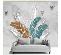 Tzxztt Semplice Linee Foglie Uccelli In Volo Effetto Marmo Moderna Carta Da Parati 3D Seta Pregiata Testurizzata Ideale Per La Camera Letto Del Soggiorno-200cm×140cm