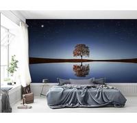 Tzxztt Semplice Tridimensionale Cielo Stellato Alberi Riflessi Moderna Carta Da Parati 3D Seta Pregiata Testurizzata Ideale Per La Camera Letto Del Soggiorno-350cm×256cm