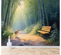 Tzxztt Sole Boschetto Di Bambù Sentiero Panchina Paesaggio Naturale Moderna Carta Da Parati 3D Seta Pregiata Testurizzata Ideale Per La Camera Letto Del Soggiorno-350cm×256cm