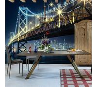 Tzxztt Splendida Vista Notturna Dell'Architettura Della Città Con Luci Sul Ponte Moderna Carta Da Parati 3D Seta Pregiata Testurizzata Ideale Per La Camera Letto Del Soggiorno-300cm×210cm