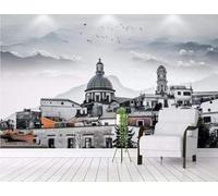 Tzxztt Stereo Architettura Cittadina In Bianco E Nero Uccelli Moderna Carta Da Parati 3d Seta Pregiata Testurizzata Ideale Per La Camera Letto Del Soggiorno-350cm×256cm