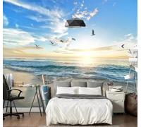 Tzxztt Tramonto Cielo Uccelli Mare Spiaggia Moderna Carta Da Parati 3D Seta Pregiata Testurizzata Ideale Per La Camera Letto Del Soggiorno-350cm×256cm