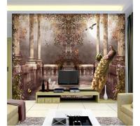 Tzxztt Tridimensionale Architettura Piante Rampicanti Pavone Moderna Carta Da Parati 3D Seta Pregiata Testurizzata Ideale Per La Camera Letto Del Soggiorno-350cm×256cm