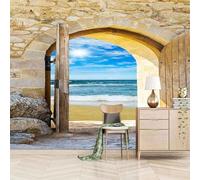 Tzxztt Tridimensionale Arcuato Architettura Mare Sole Moderna Carta Da Parati 3D Seta Pregiata Testurizzata Ideale Per La Camera Letto Del Soggiorno-150cm×105cm