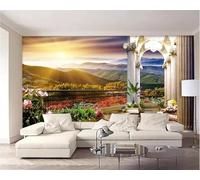 Tzxztt Tridimensionale Balcone Alba Montagne Fiori Moderna Carta Da Parati 3D Seta Pregiata Testurizzata Ideale Per La Camera Letto Del Soggiorno-250cm×170cm